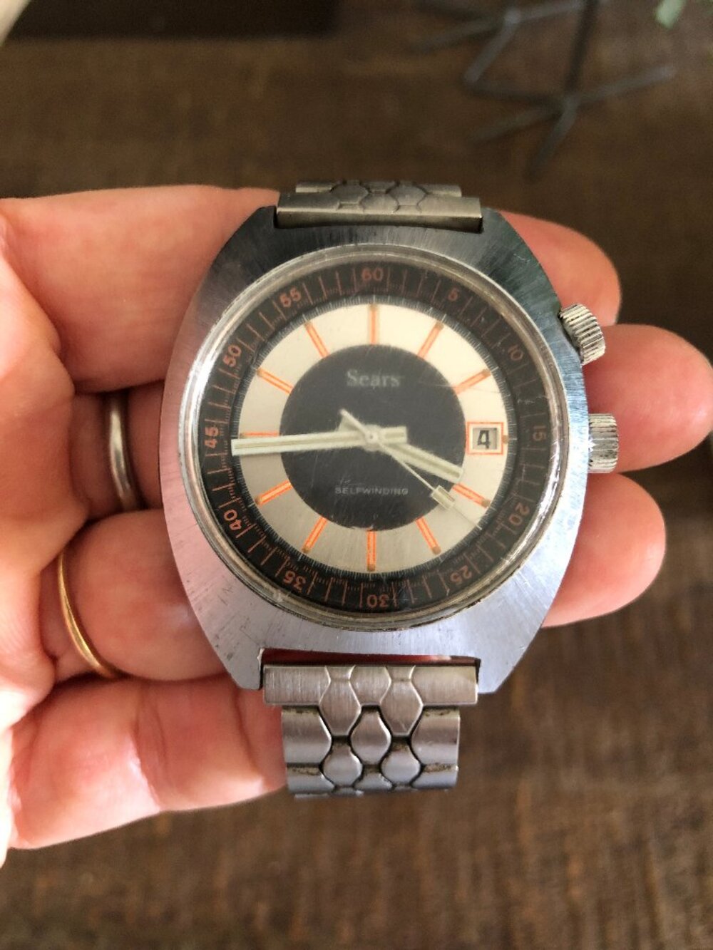 Vintage Sears Brand Swiss Made Watch for Men, Self Winding, Silver Toned - Picture 7 of 12